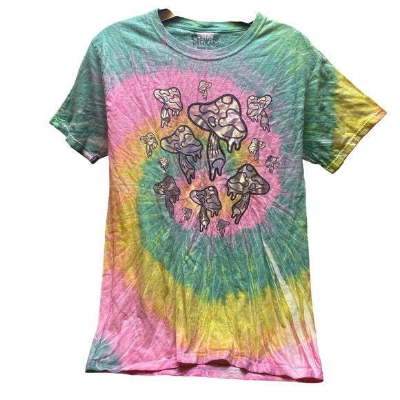 Spencers Shirt Mens Small Tie-Dye Mushroom Holographic Psychedelic‎ Trippy - Picture 1 of 7